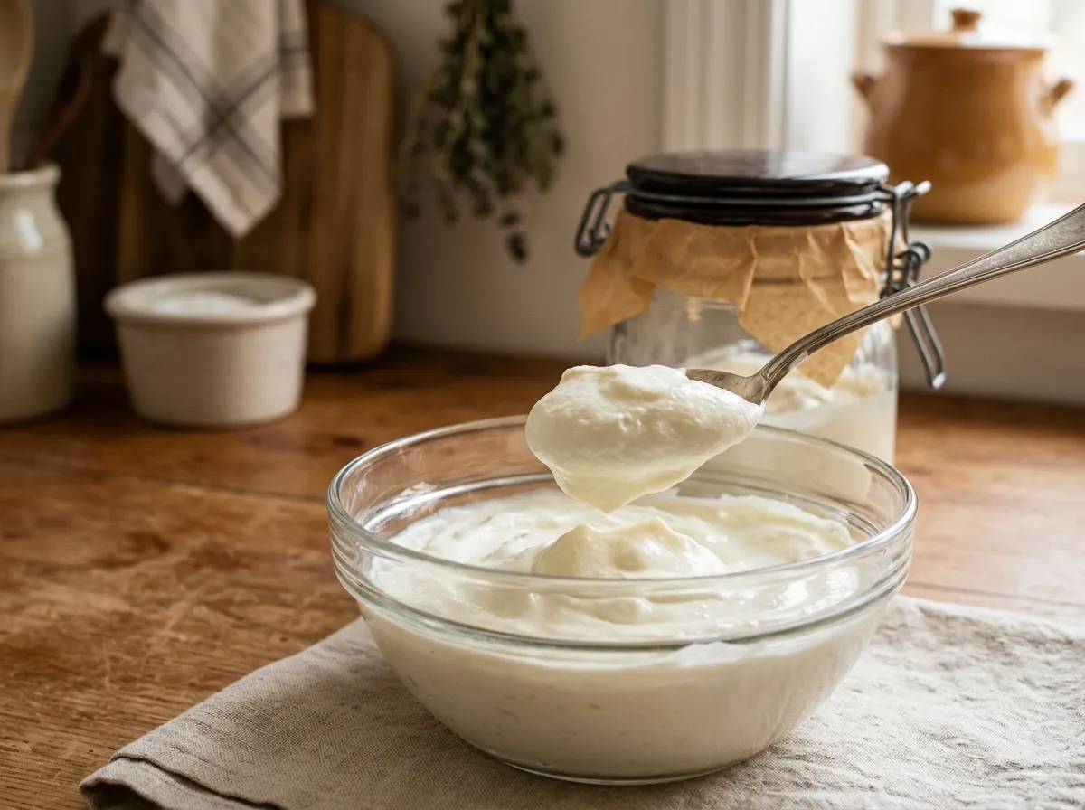 Schüssel mit cremigem selbstgemachten griechischen Joghurt